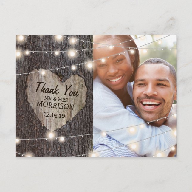 Carved Heart Tree Wedding Thank You Postcard (Front)