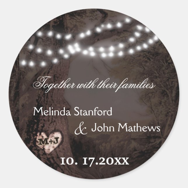 Carved Heart Tree with Lights Classic Round Sticker (Front)