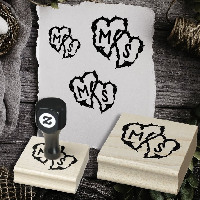Carved Hearts Wedding Initials Rubber Stamp (Creator Uploaded)