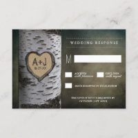 Carved Initials Birch Tree Wedding RSVP Cards