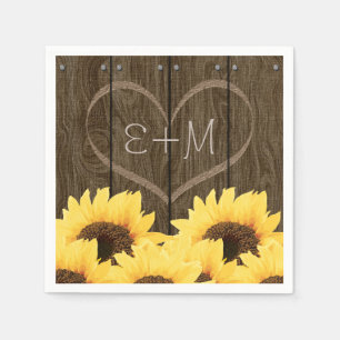 CARVED INITIALS INSIDE HEART RUSTIC SUNFLOWER NAPKIN
