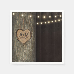 Carved Initials Old Oak Tree Wedding Napkins