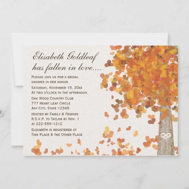 Carved Initials Tree Fall Bridal Shower Invitation (Front)