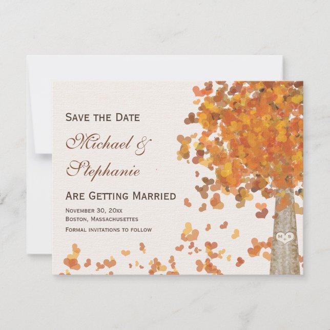 Carved Initials Tree Fall Save the Date (Front)