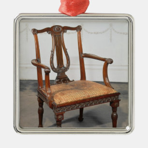 Carved lyre-back chair, supplied by metal tree decoration
