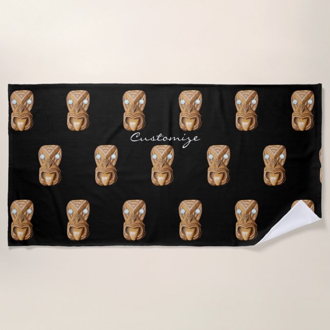 Carved Maori Tiki Face Thunder_Cove  Beach Towel (Front)