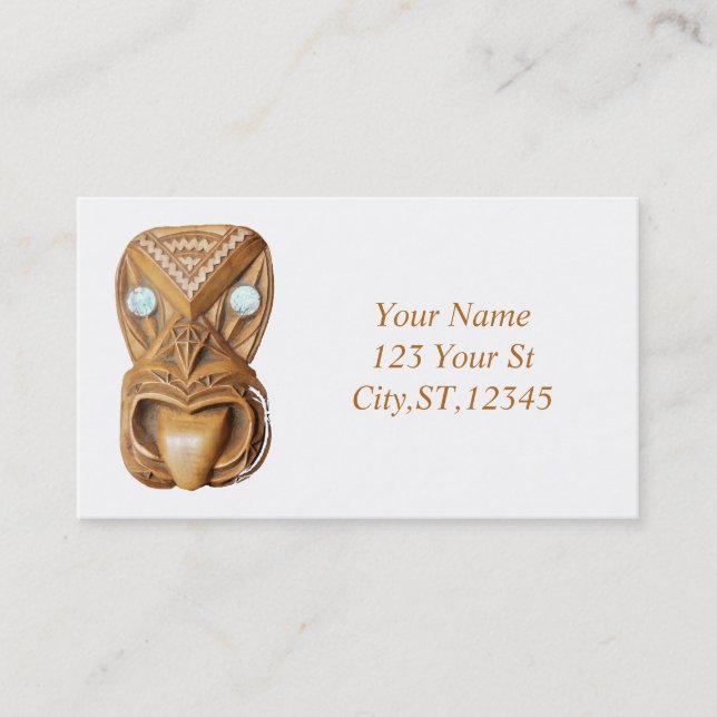 Carved Maori Tiki Face Thunder_Cove Business Card (Front)