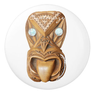 Carved Maori Tiki Face Thunder_Cove Ceramic Knob