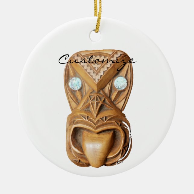 Carved Maori Tiki Face Thunder_Cove Ceramic Tree Decoration (Front)
