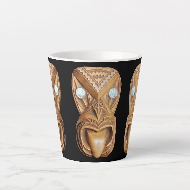 Carved Maori Tiki Face Thunder_Cove Latte Mug (Front)