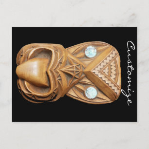 Carved Maori Tiki Face Thunder_Cove Postcard