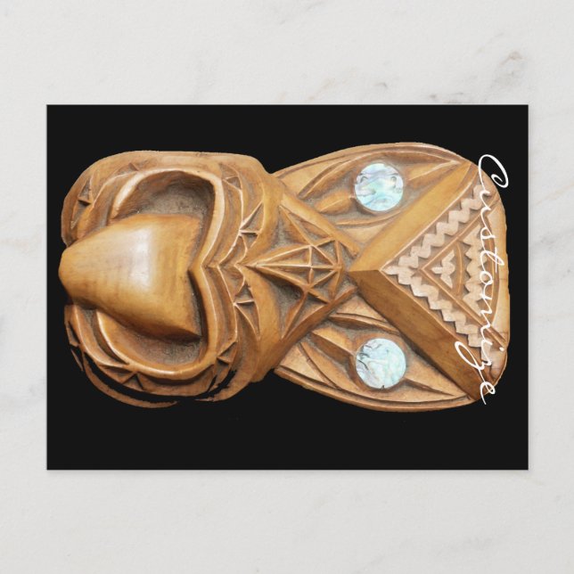 Carved Maori Tiki Face Thunder_Cove Postcard (Front)