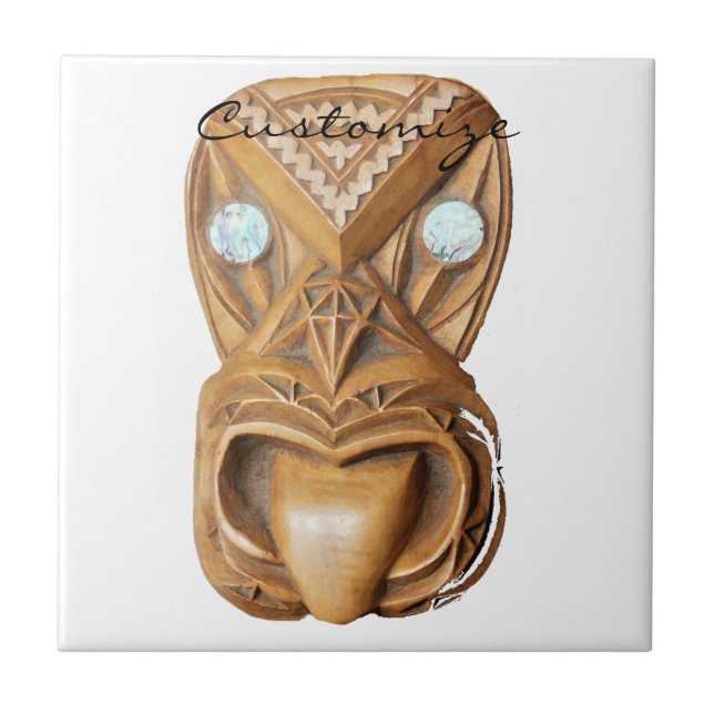 Carved Maori Tiki Face Thunder_Cove Tile (Front)