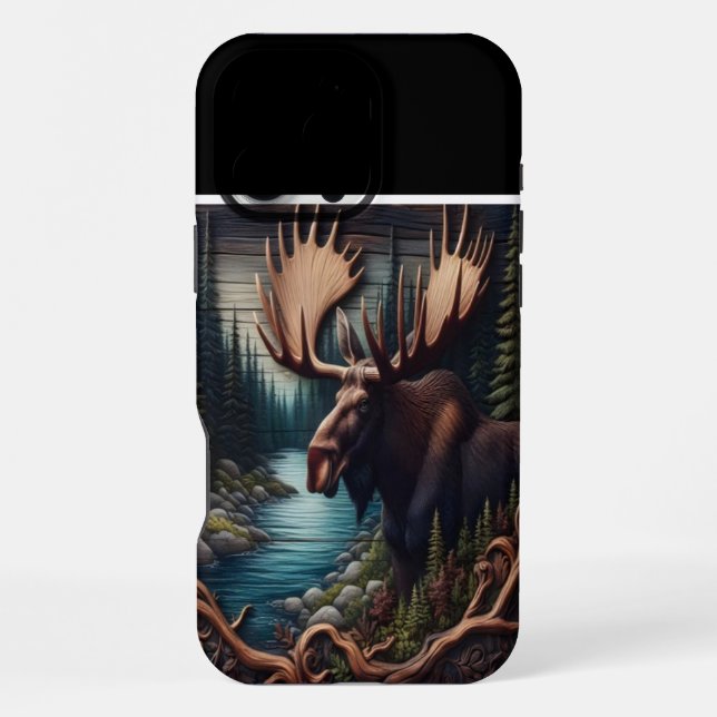 Carved Moose by a Stream iPhone Case (Back)