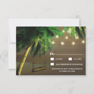 Carved Palm Tree Beach Lights Wedding RSVP Cards