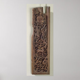 Carved panel decorated with a lute player poster