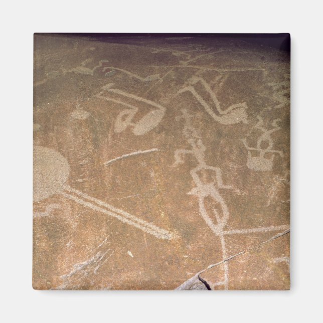 Carved petroglyph depicting figures magnet (Front)