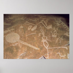 Carved petroglyph depicting figures poster