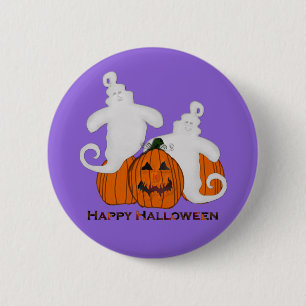 Carved Pumpkin and Ghost Halloween Button