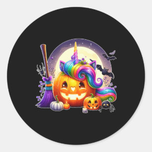 Carved Pumpkin As Unicorn Face Halloween Matching  Classic Round Sticker