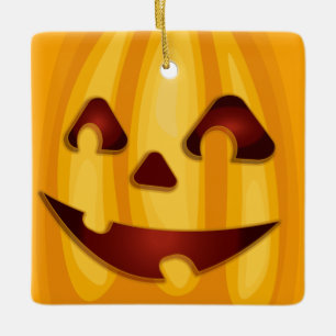 Carved pumpkin smiling Halloween design Ceramic Ornament