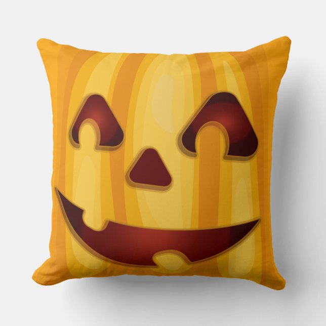 Carved pumpkin smiling Halloween design Cushion (Front)