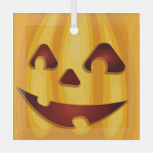Carved pumpkin smiling Halloween design Glass Tree Decoration