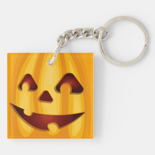 Carved pumpkin smiling Halloween design Key Ring (Back)