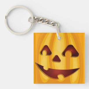 Carved pumpkin smiling Halloween design Key Ring