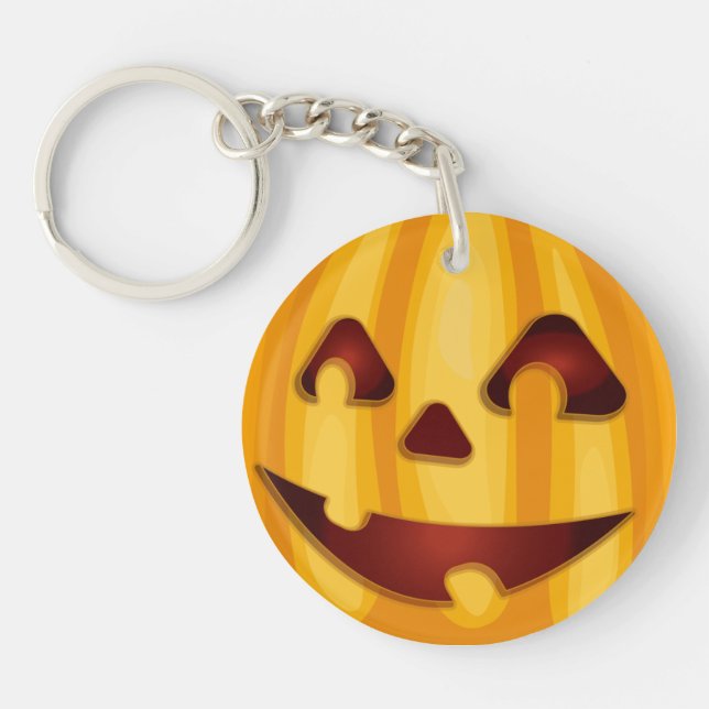 Carved pumpkin smiling Halloween design Key Ring (Front)