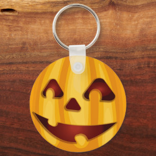 Carved pumpkin smiling Halloween design Key Ring