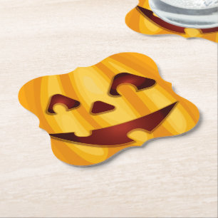 Carved pumpkin smiling Halloween design Paper Coaster
