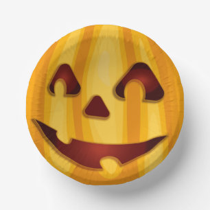 Carved pumpkin smiling Halloween design Paper Plate