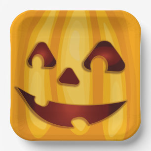 Carved pumpkin smiling Halloween design Paper Plate