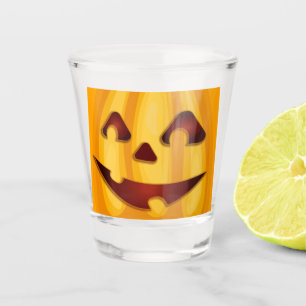 Carved pumpkin smiling Halloween design Shot Glass