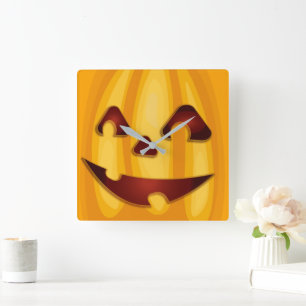 Carved pumpkin smiling Halloween design Square Wall Clock