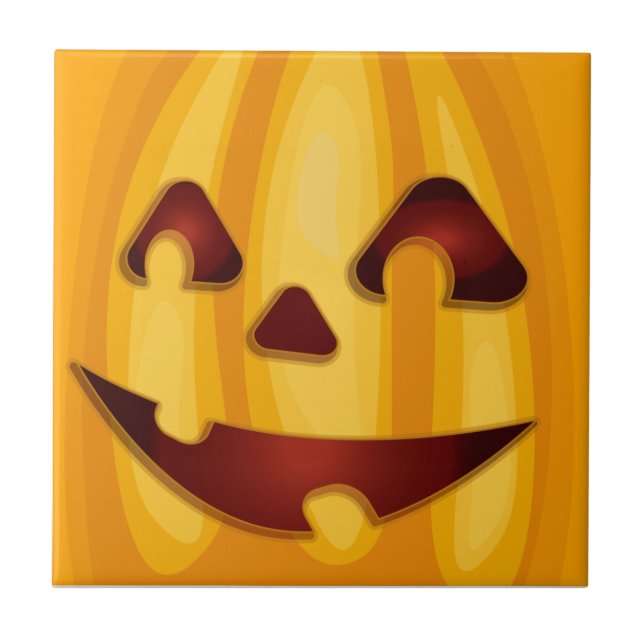 Carved pumpkin smiling Halloween design Tile (Front)