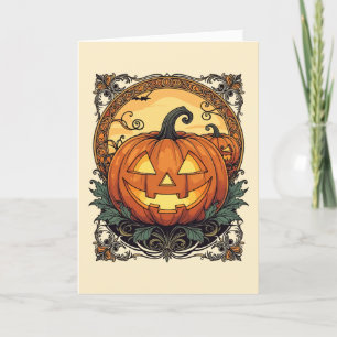 Carved Pumpkin With Decorative Border Holiday Card