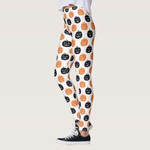 Carved Pumpkins Halloween Womens Black and white  Leggings