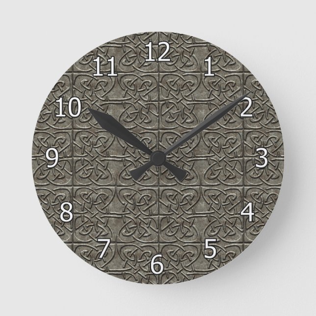 Carved Stone Connected Ovals Celtic Pattern Round Clock (Front)