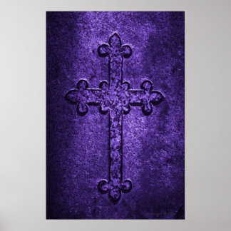 Carved Stone Gothic Cross in Purple Poster