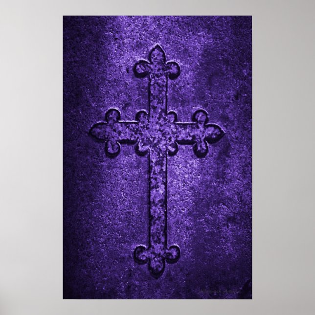 Carved Stone Gothic Cross in Purple Poster (Front)