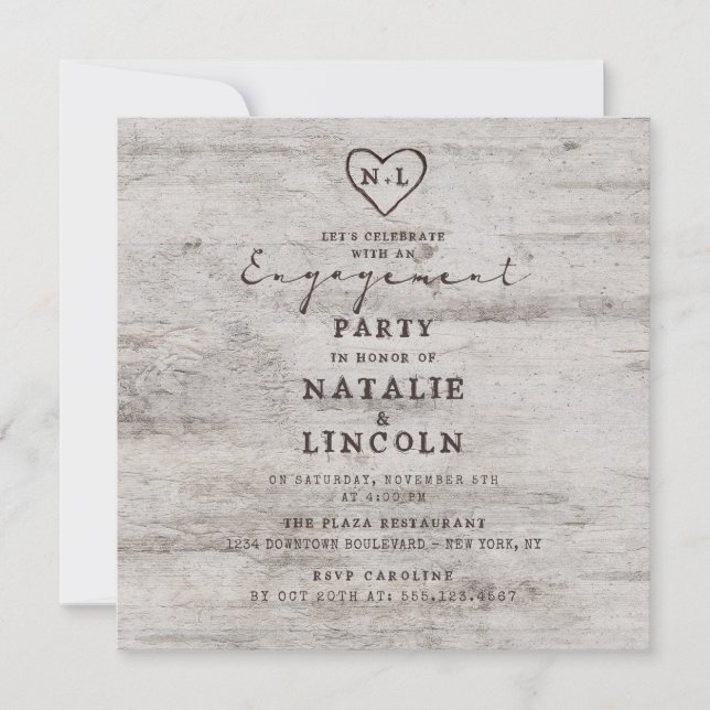 Carved Sweetheart Let's Celebrate Engagement Party Invitation (Front)