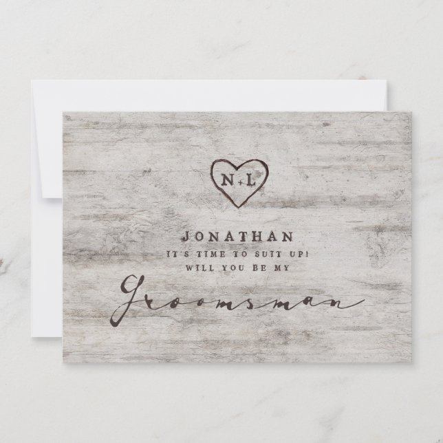 Carved Sweethearts Be My Groomsman Proposal Card (Front)