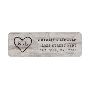 Carved Sweethearts Monogram Wedding Return Address