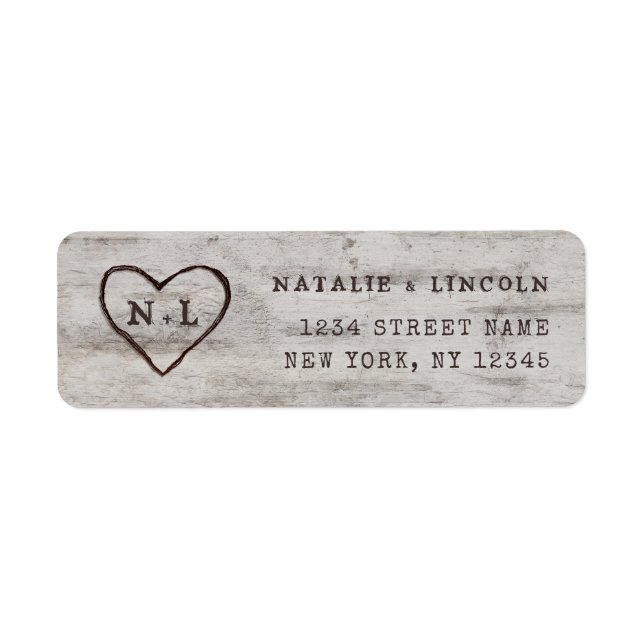 Carved Sweethearts Monogram Wedding Return Address (Front)