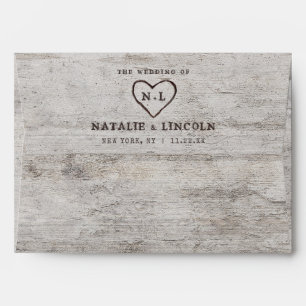 Carved Sweethearts Rustic Birch Monogram Wedding Envelope