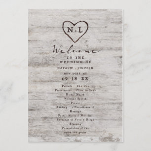 Carved Sweethearts Rustic Birch Wedding Ceremony Programme