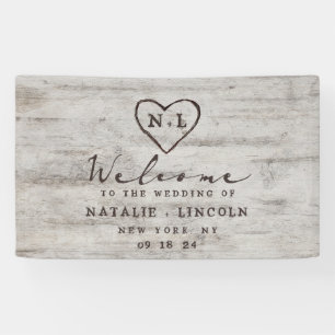 Carved Sweethearts Rustic Birch Wedding Welcome Banner
