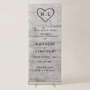 Carved Sweethearts Rustic Birch Wedding Welcome Retractable Banner